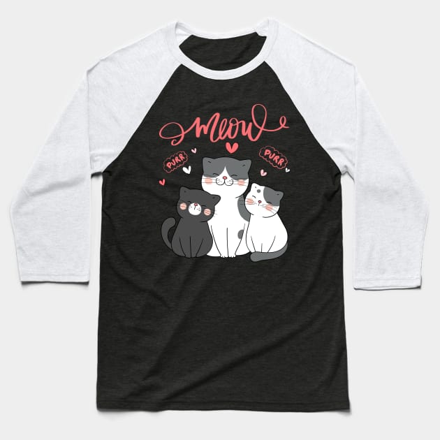 Grey Pink Cartoon Cute Meow Cat Baseball T-Shirt by mathildamal